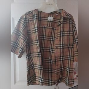 Burberry Plaid Short-Sleeve Button-Down Shirt